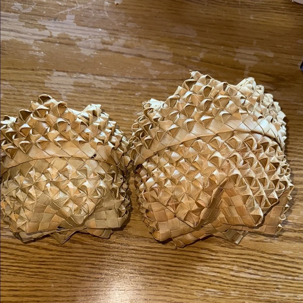 Vintage lauhala leaf Hawaiian star Storage Basket Set x2